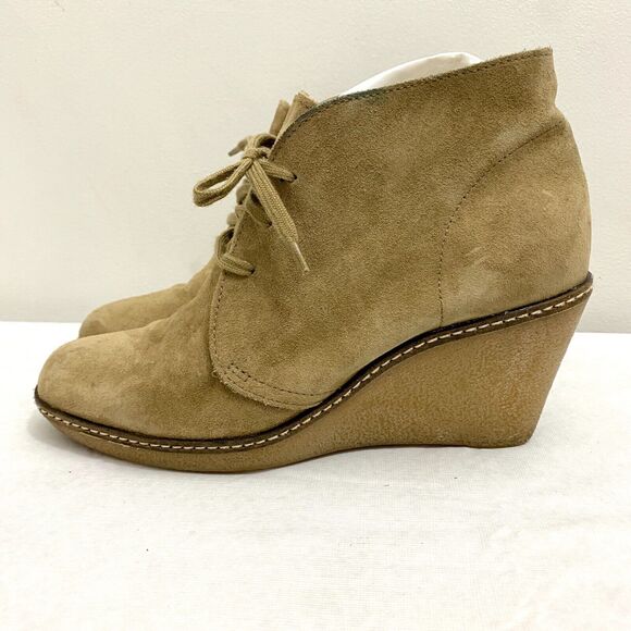 J Crew MacAlister Tan Suede Leather Wedge Heel Ankle Bootie in Flax Womens 8 - Picture 4 of 11